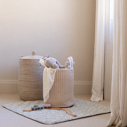 Avery Row Large Quilted Storage Basket - Nettle Scatter / Birch