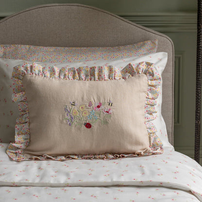 Avery Row Rectangle Linen Frill Cushion - Wildflower Garden