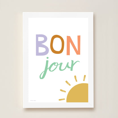 Hibou Design Bonjour Art Print - White
