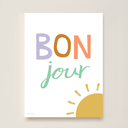 Hibou Design Bonjour Art Print - White
