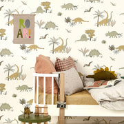 Hibou Design Dinosaurs Wallpaper - Jurassic Grey/Olive
