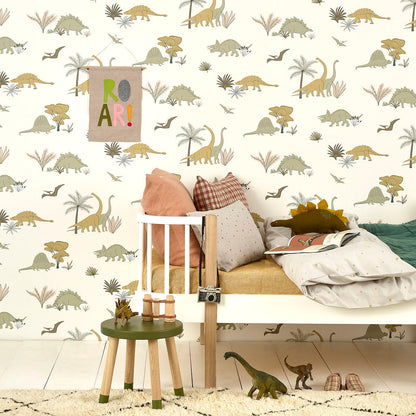 Hibou Design Dinosaurs Wallpaper - Jurassic Grey/Olive