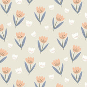 Hibou Design Fleur Wallpaper - Peach/Dusky Blue
