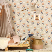 Hibou Design Fleur Wallpaper - Peach/Dusky Blue