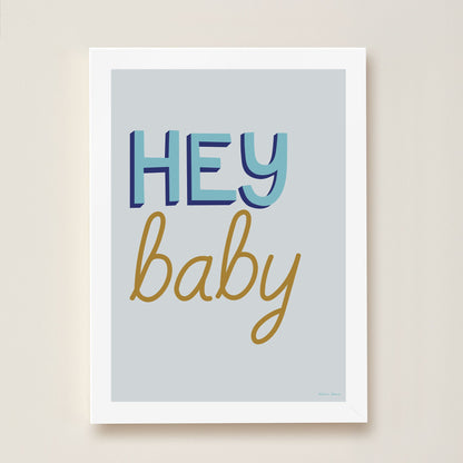 Hibou Design Hey Baby Art Print - Blue