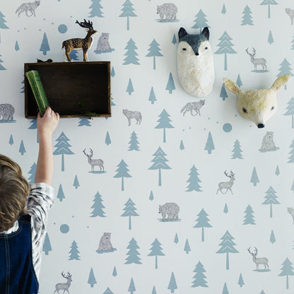 Hibou Design Into the Wild Wallpaper - Grey/Storm Green