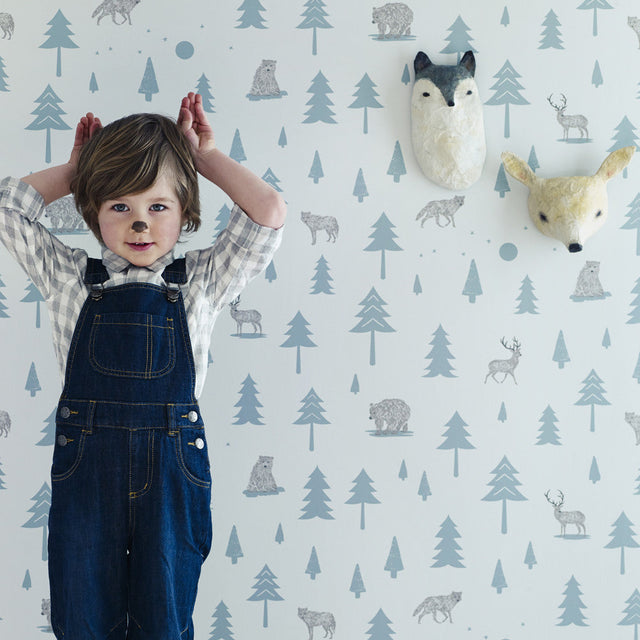 Hibou Design Into the Wild Wallpaper - Grey/Storm Green
