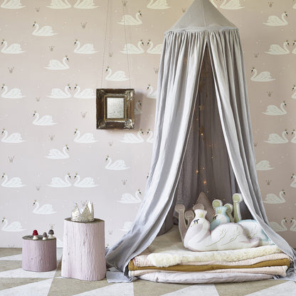 Hibou Design Swans Wallpaper - Pale Rose