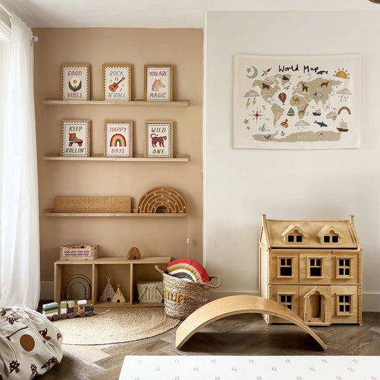 Kid Of The Village Large World Map Wall Hanging - Beige