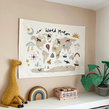 Kid of the Village World Map Wall Hanging Beige - Large