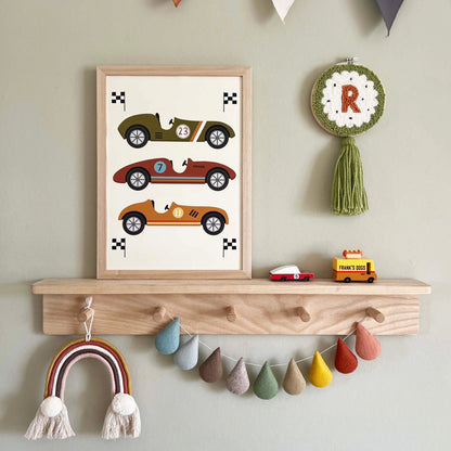 Kid Of The Village Race Cars Fine Art Print - Green, Brown, Orange