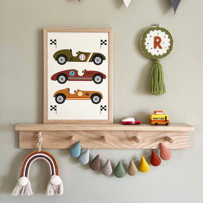Kid of the Village Race Cars Fine Art Print - Green, Brown, Orange