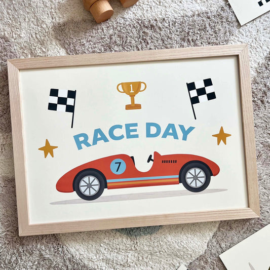 Kid Of The Village Race Day Fine Art Print - Red