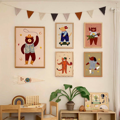 Kid of the Village Footie Pup Fine Art Print - Blue Stripe