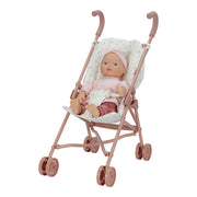 Little Dutch Metal Doll Stroller with baby doll by little dutch in pink outfit