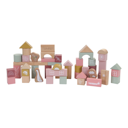 Little Dutch Wooden Building Blocks - Pink / Wild Flowers