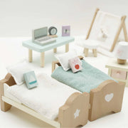 Le Toy Van Dolls House Children's Bedroom Set featuring two