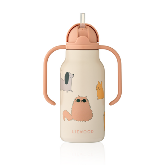 Liewood Kimmie Water Bottle 250 ml - Cats and Dogs / Sandy