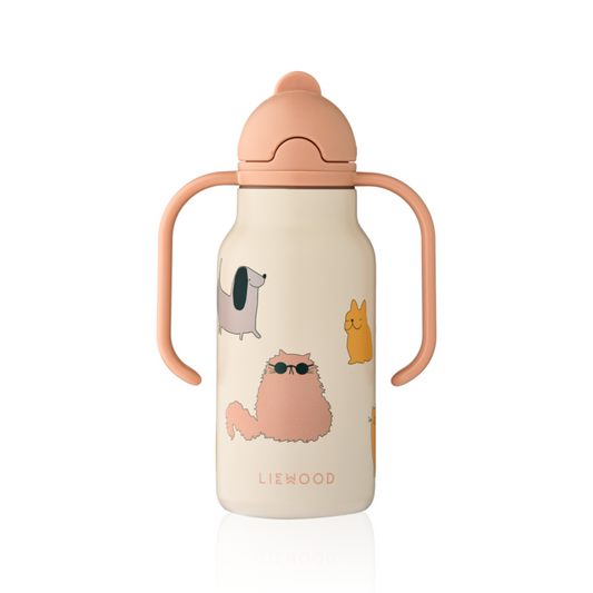 Liewood Kimmie Water Bottle 250 ml - Cats and Dogs / Sandy