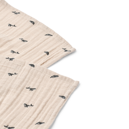 Liewood Lewis Muslin Cloth 2 Pack - Whale / Sandy