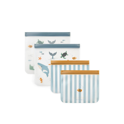 Liewood Rebus Reusable Food Bags 4 Pack - Sea Creature / Sandy