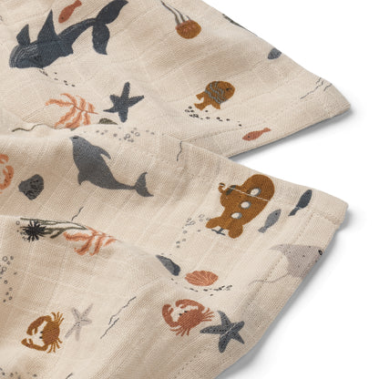 Liewood Lewis Muslin Cloth 2 Pack - Sea Creature / Sandy