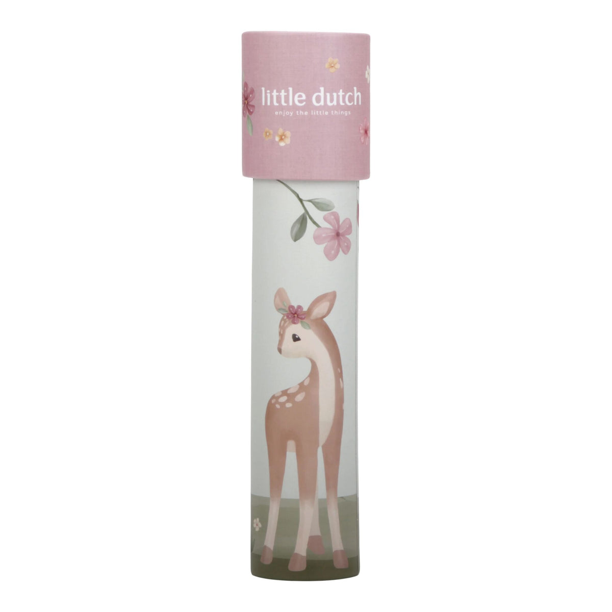  cylindrical product packaging with a deer illustration and 'little dutch' branding