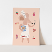 Kid of the Village Little Baker Mouse Fine Art Print - Peach