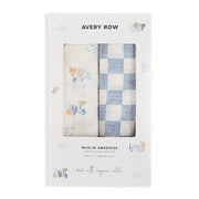 Avery Row Organic Cotton Baby Muslin Swaddles Set Of 2 - Coastline / Waves