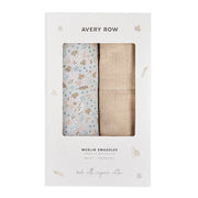 Avery Row Organic Cotton Baby Muslin Swaddles Set Of 2 - Nature Trail / Natural