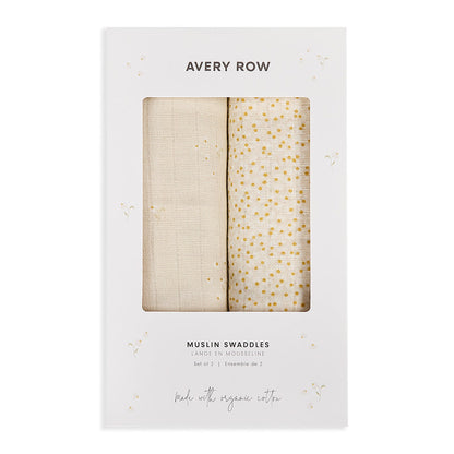 Avery Row Organic Cotton Baby Muslin Swaddles Set Of 2 - Wild Chamomile / Daisy Meadow