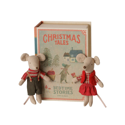 Maileg Christmas Little Sister And Brother Twin Mice In Book