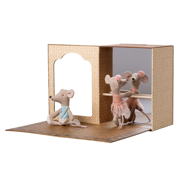 Maileg Little Sister & Brother Ballet Mice In Dance Studio