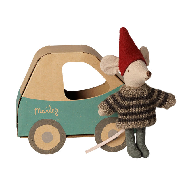 Maileg Little Brother Christmas Mouse In Car Box