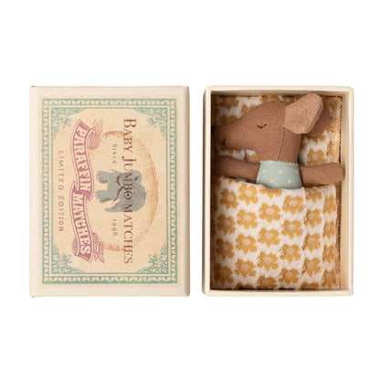 Maileg Sleepy Wakey Baby Mouse In Matchbox - Blue