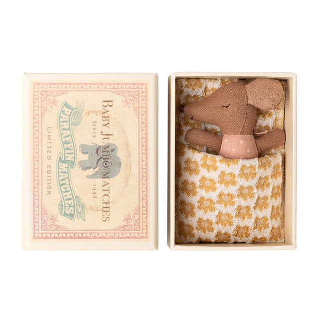 Maileg Sleep Wakey Baby Mouse In Matchbox - Rose