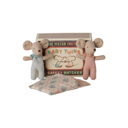 Maileg Twins Baby Mice in Matchbox - Checker