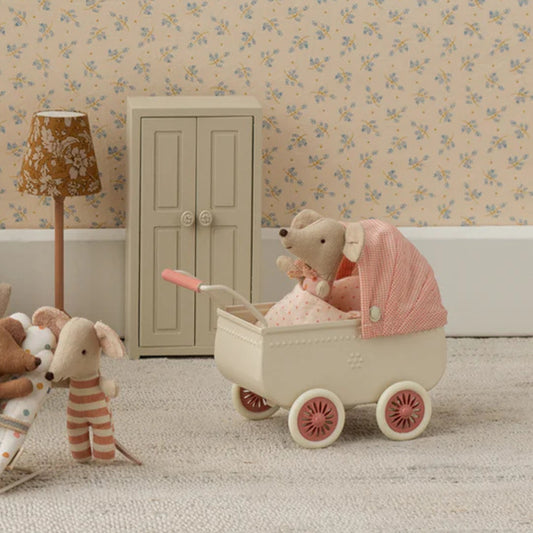Maileg Baby Mouse Pram - Coral