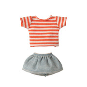Maileg Mimie Big Sister Mouse - Outfit - Red striped top & Light denim skirt 
