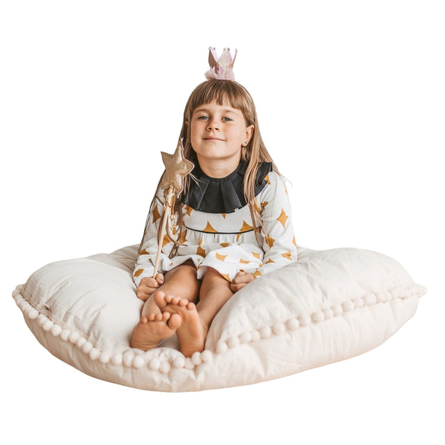 MiniCamp Big Floor Cushion With Pom Poms  - Ecru