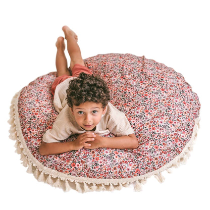 MiniCamp Big Floor Cushion With Tassels - Pink Flowers