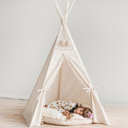 MiniCamp Teepee Play Tent with Pom Poms - Ecru