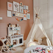MiniCamp Teepee Play Tent with Pom Poms - Ecru
