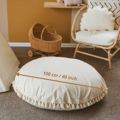 MiniCamp Big Floor Pillow with Tassels - Ecru