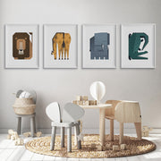 Tigercub Prints Minimal Safari Animals Nursery Prints Set of 4