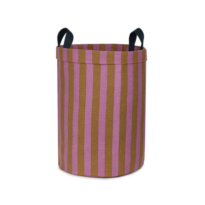 Nobodinoz Vibes Round Large Storage Basket - Pink Curry Stripes
