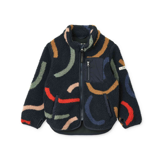 Liewood Nolan Pile Jacket - Graphic Swirls / Classic Navy