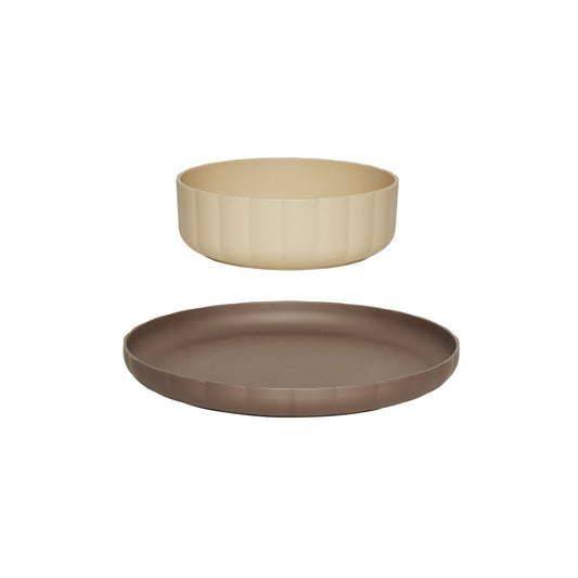 OYOY Pullo Plate & Bowl (Set of 2) - Taupe / Vanilla