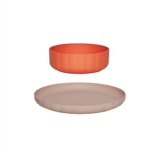 OYOY Pullo Plate & Bowl (Set of 2) - Rose / Apricot