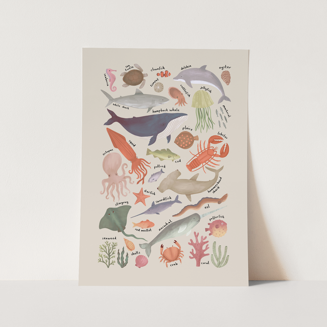 Kid of the Village Ocean Life Chart Fine Art Print - Stone